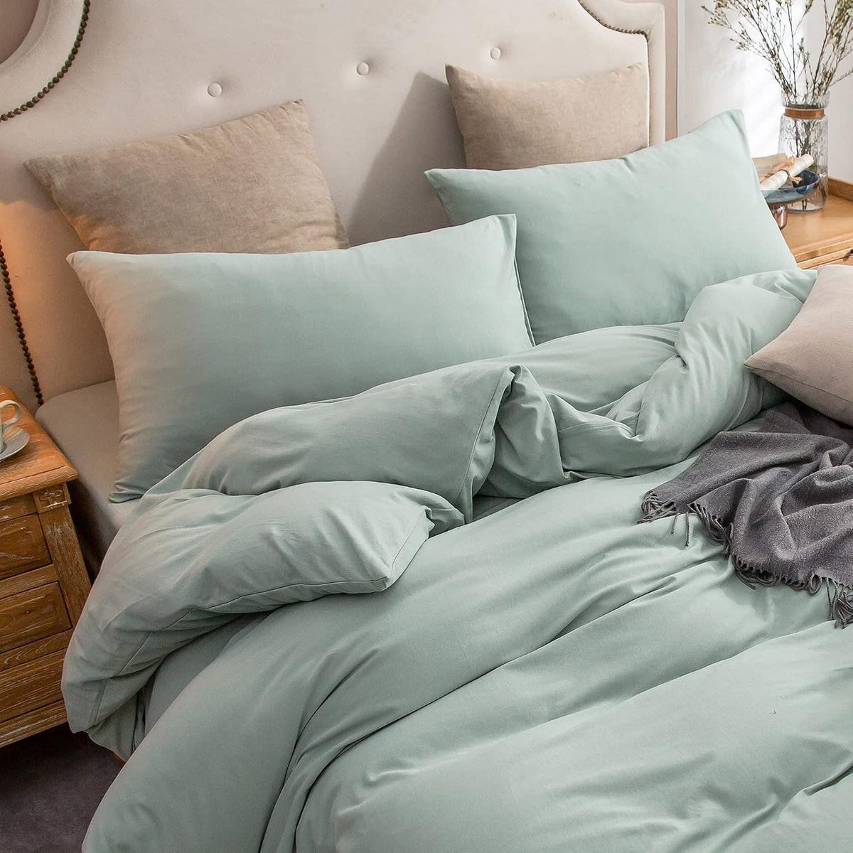 PURE ERA Jersey Knit Pillow Cases Solid Sage Green Standard