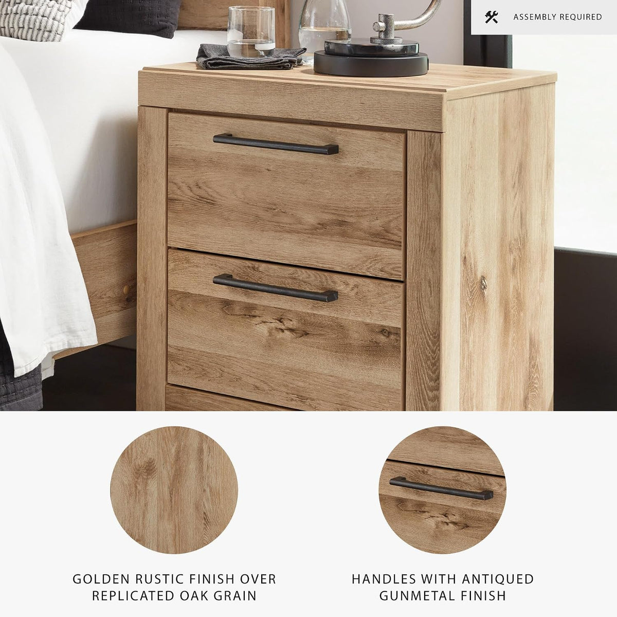 Signature Design by Ashley Rustic Nightstand with USB, Brown Bedside Table