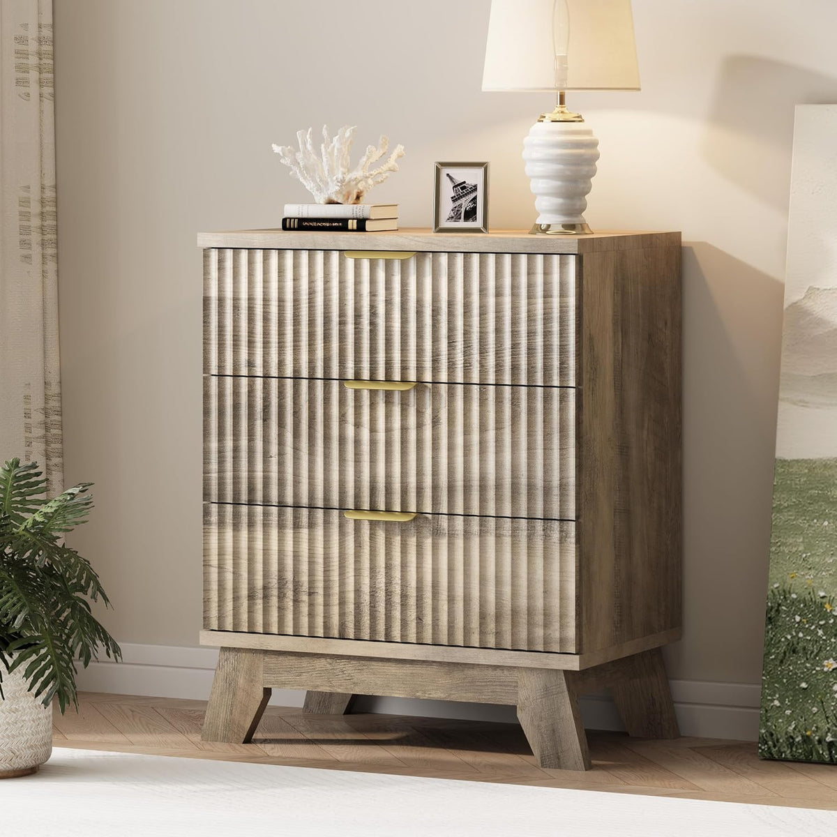 Xixini Fluted Dresser for Bedroom with 9 Drawers, 57" Wide Modern Chest of Drawers with Metal Handle, Wooden Dresser TV Stand, Wood Closet Clothes Storage Organizer for Living Room, Hallway, Walnut