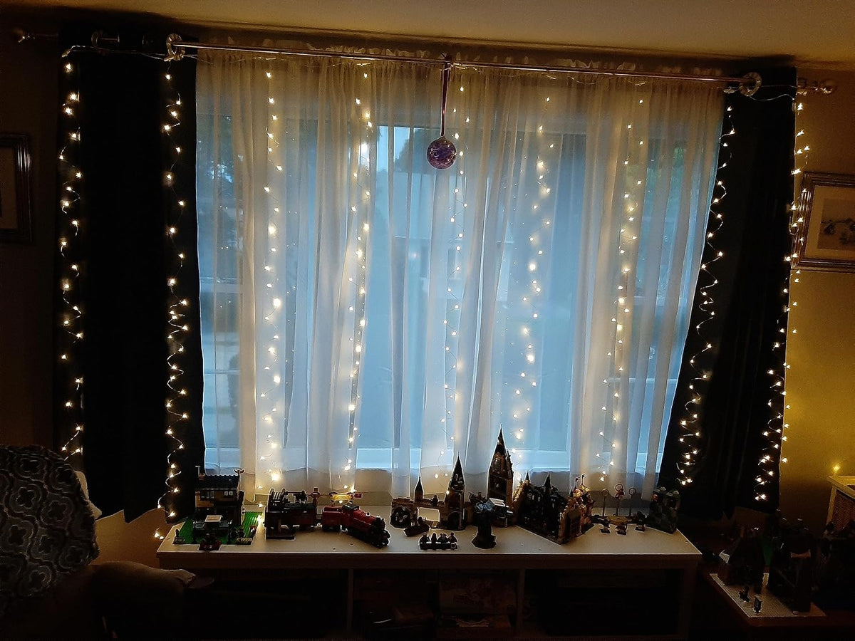 Honche 300Led Fairy Curtain String Lights 10x10ft with Remote Window Lights for Bedroom Wedding Party Festive Season Propose Christmas Decoration(Warm White)