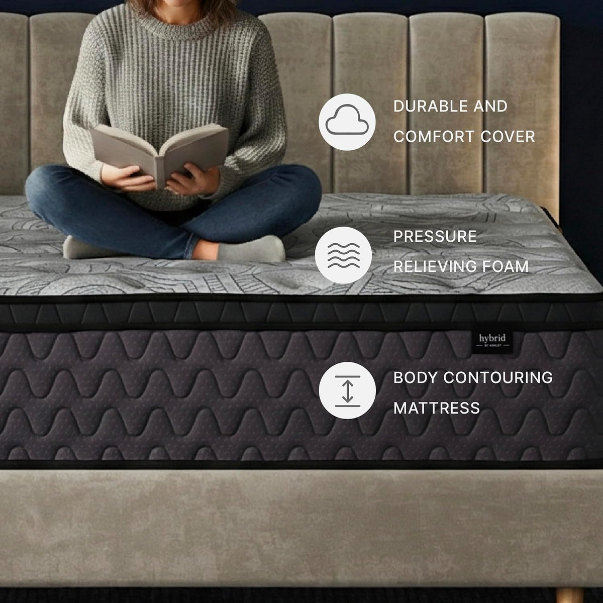Signature Design by Ashley 12 Inch Medium Firm Hybrid Mattress Queen, Gray