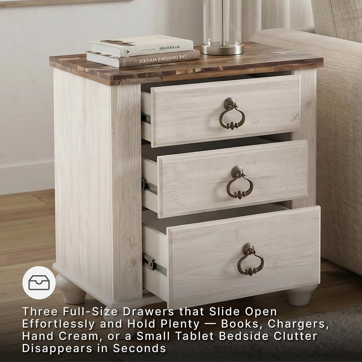 Signature Design by Ashley Willowton 2 Drawer Nightstand, Whitewash | Engineered wood construction, Whitewash finish, Dual USB charging ports, Smooth-gliding drawers, Tall nightstand
