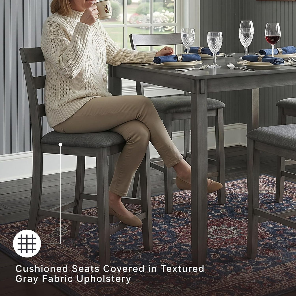 Signature Design by Ashley 5-Piece Square Counter Height Dining Set, Gray | Textured gray polyester fabric with wood, veneer and engineered wood, Small kitchen table for 4, Bridson Series
