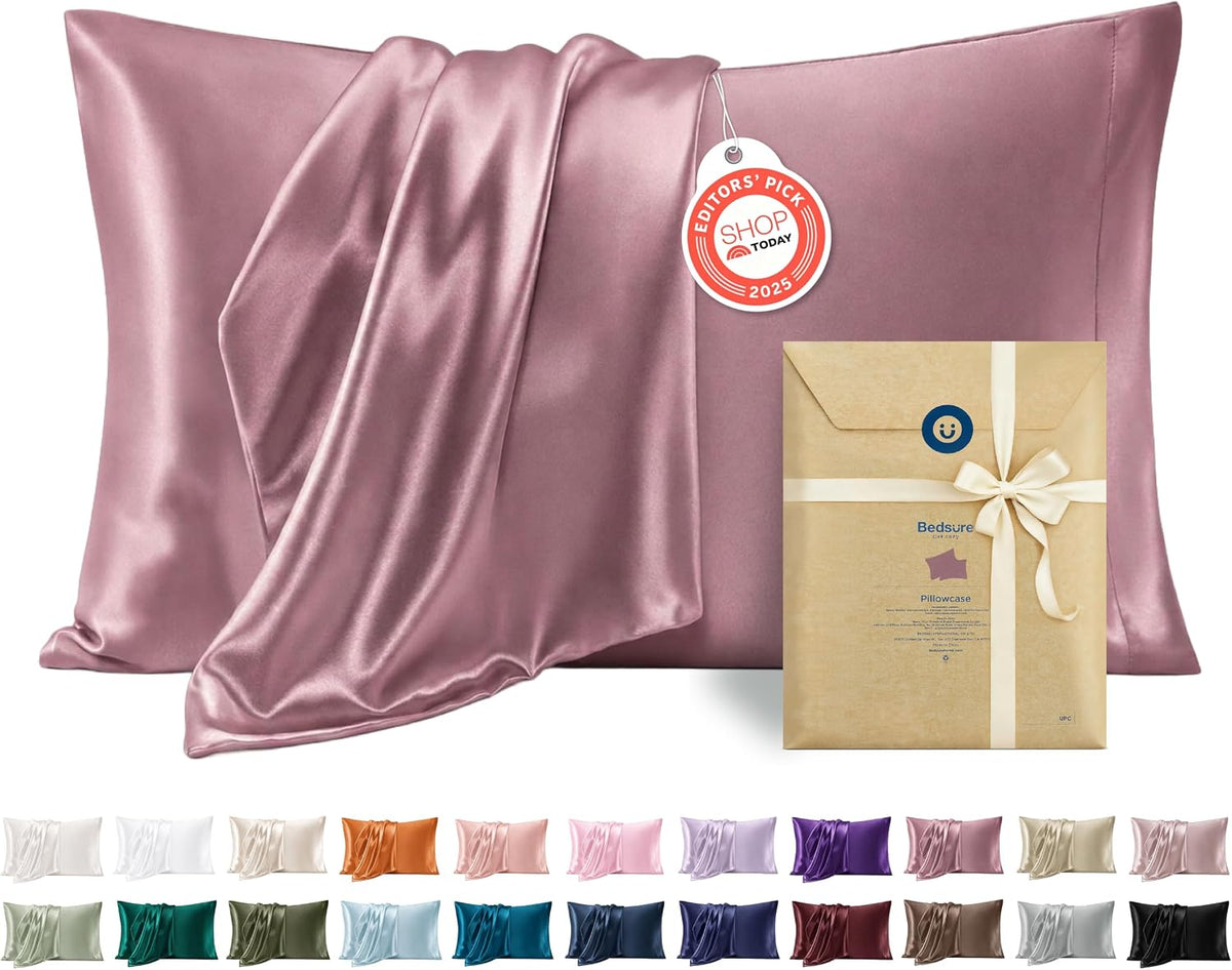Bedsure Satin Pillowcases Queen Set of 2, Similar to Silk Pillow Cases Pink