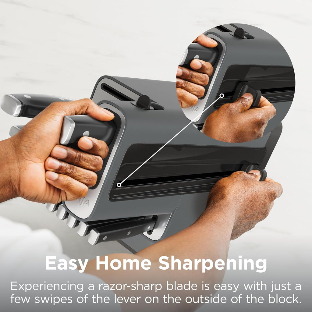 Ninja® NeverDull™ 17-Pc Knife Block Set, Built-in Sharpener, Black, K32017 | Stays razor-sharp 10+ years. Rust-resistant German stainless steel blades. Few swipes of the foolproof sharpener restore edge