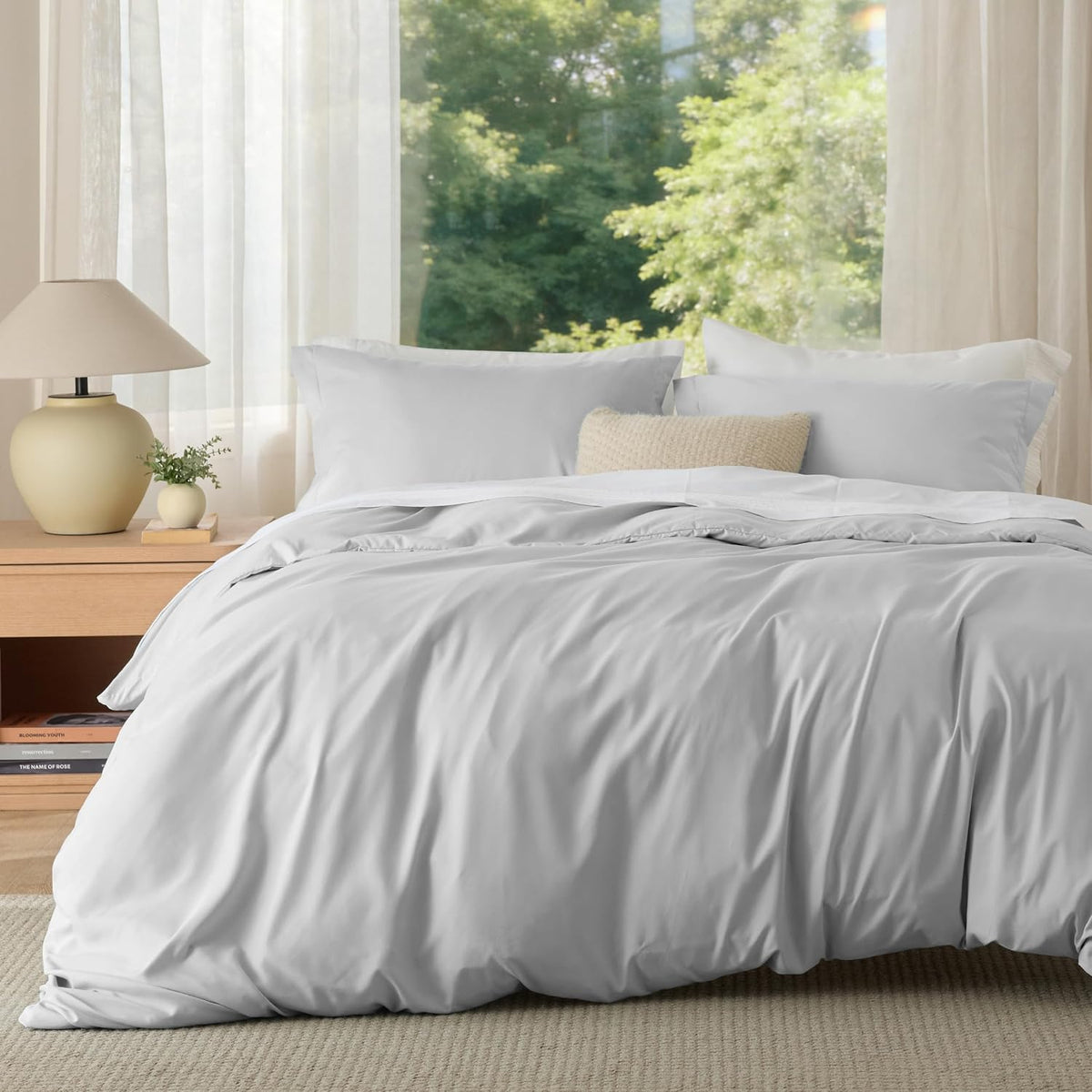 Bedsure Duvet Cover Queen Size, 3Pcs Soft Double Brushed Bedding Set, White