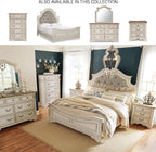 Signature Design by Ashley Realyn Queen Upholstered Bed Frame | 71-inch tall tufted headboard, Traditional panel bed of veneers, wood and engineered wood, French country style