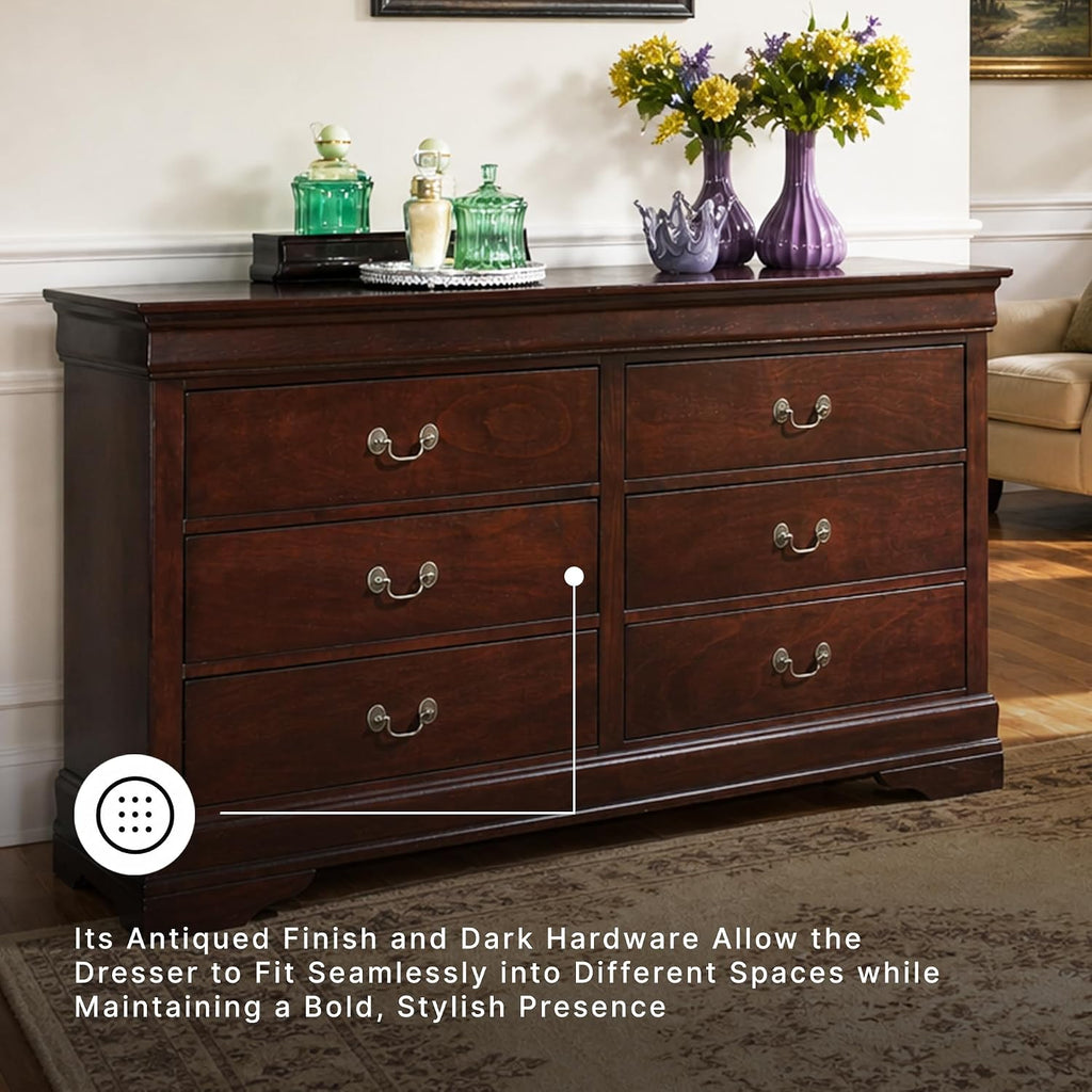 Signature Design by Ashley Alisdair 6 Drawer Bedroom Dresser, Dark Brown | Durable engineered wood, Classic Louis Philippe-style moulding, 6 spacious drawers for master bedroom storage