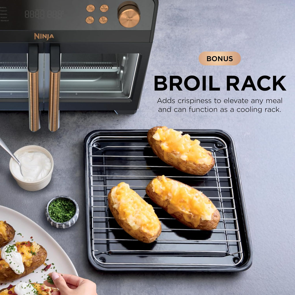 Ninja French Door Premier Air Fry Oven, 10-in-1, Black, FO101BK | 450F cyclonic air, PFAS-free surface, Air fry, sear crisp, bake, broil, toast, dehydrate