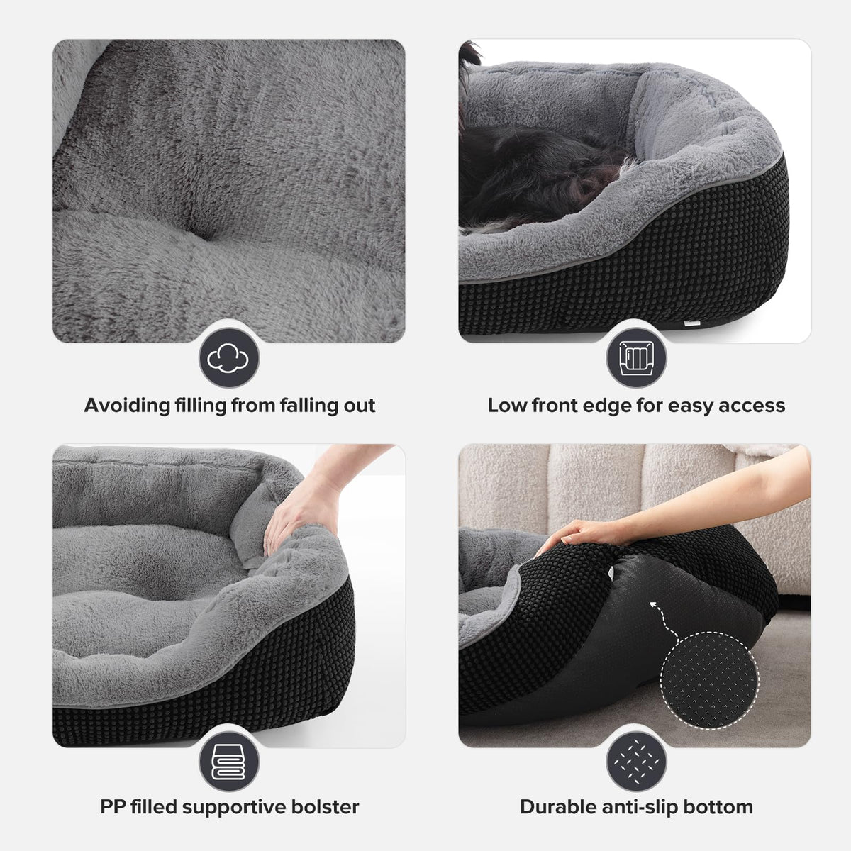 INVENHO Medium Dog Beds for Medium Dogs Washable, Rectangle Dog Bed Medium Size Dog, Orthopedic Dog Bed, Warming Soft Calming Sleeping Puppy Bed Durable Pet Bed with Anti-Slip Bottom M(30"x24"x9")