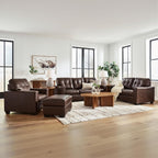 Signature Design by Ashley Santorine Contemporary Leather and Faux Leather Rectangular Ottoman, Top Grain Cushion, Rectangular Footrest and Coffee Table for Living Room, 34" W, Dark Brown
