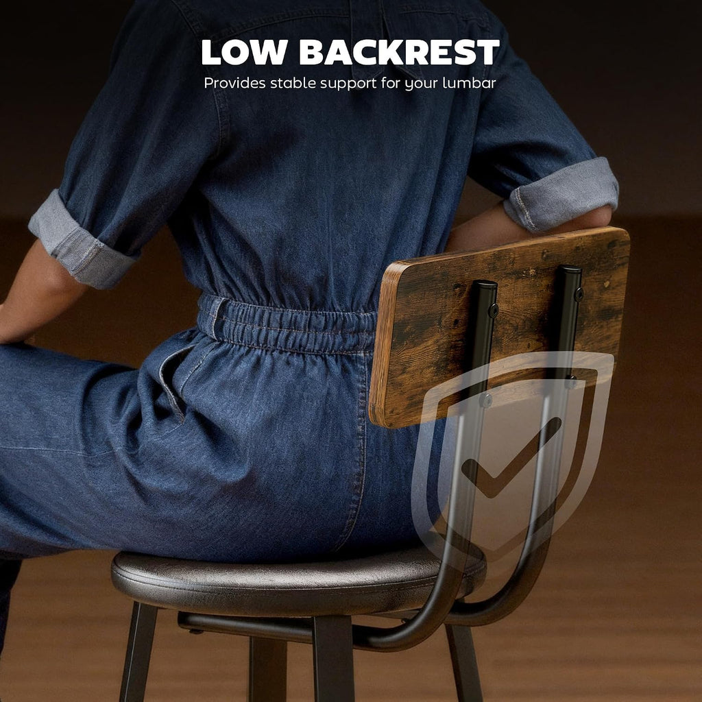 HOMCOM Bar Stools Set of 2 Upholstered Backrest Rustic Brown and Black