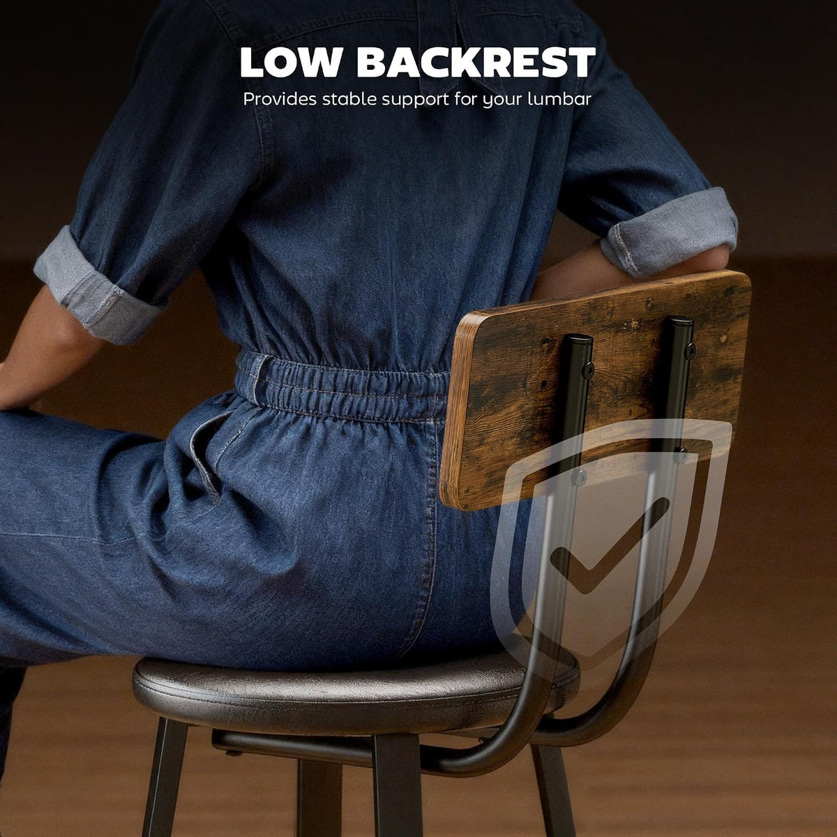 HOMCOM Bar Stools Set of 2 Upholstered Backrest Rustic Brown and Black