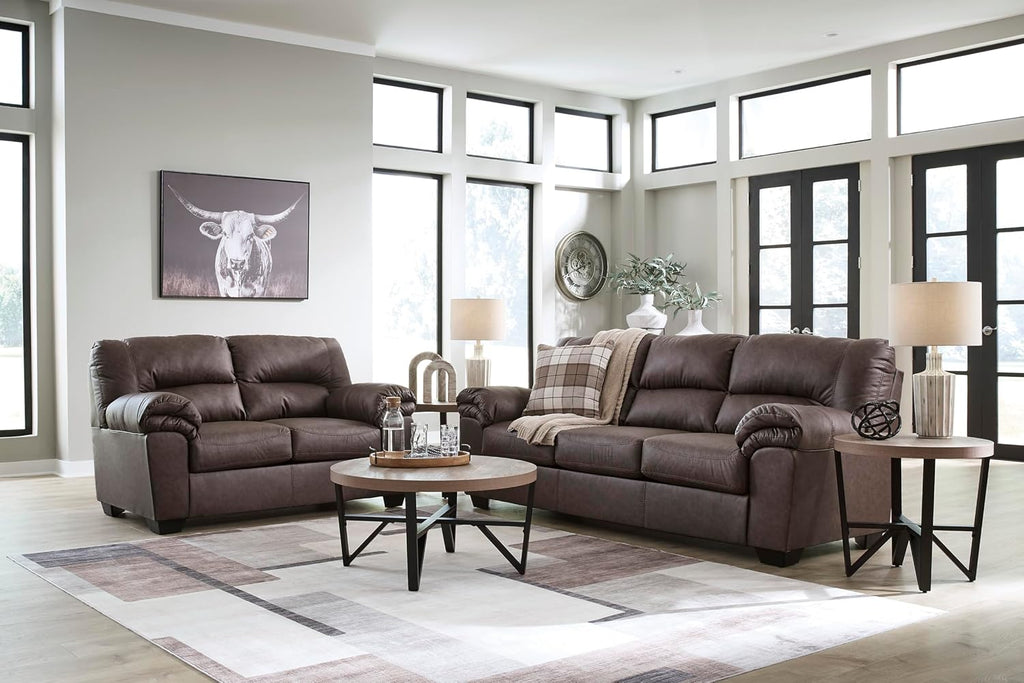 Signature Design by Ashley Faux Leather Living Room Sofa, Umber | 87"W contemporary 3-seater, Anti-sag platform foundation, Easy-clean upholstery fits 32" doorways, WalkerPoint Series