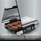 Ninja® Sizzle™ Pro XL 20'' Indoor Griddle & Grill, Silver, GX101 | 40% larger cooking surface, ProTemp IQ edge-to-edge heat, ceramic nonstick plates, detachable ventilated lid, grease control.