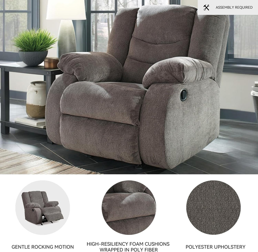 Signature Design by Ashley Manual Rocker Recliner Chair, Gray, Tulen