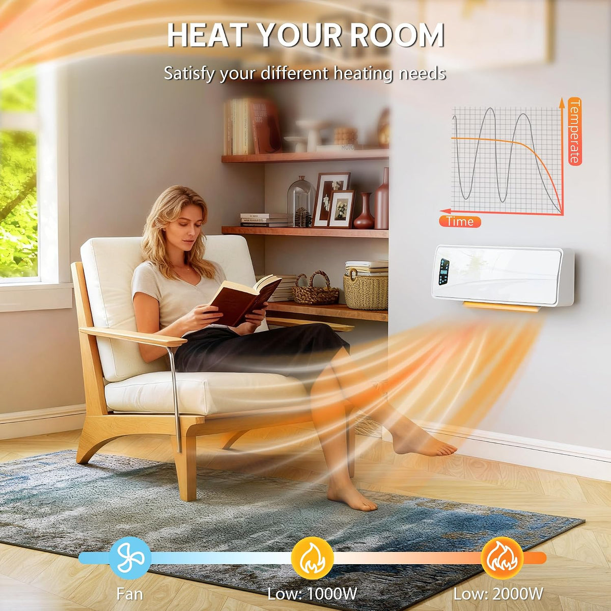 HOMCOM Electric Heater 2000W Ceramic Wall Mounted Space Heater Fan White