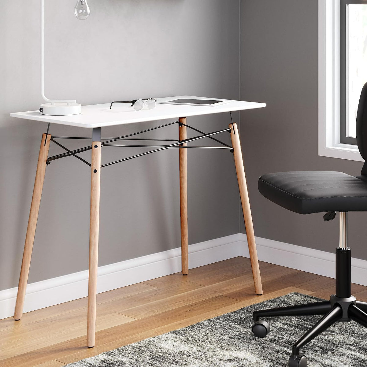 Signature Design by Ashley Jaspeni Industrial Home Office Desk, Painted White Top, Black Metal Framework, Wood, 36" W x 18" D x 29.75" H, White & Light Brown