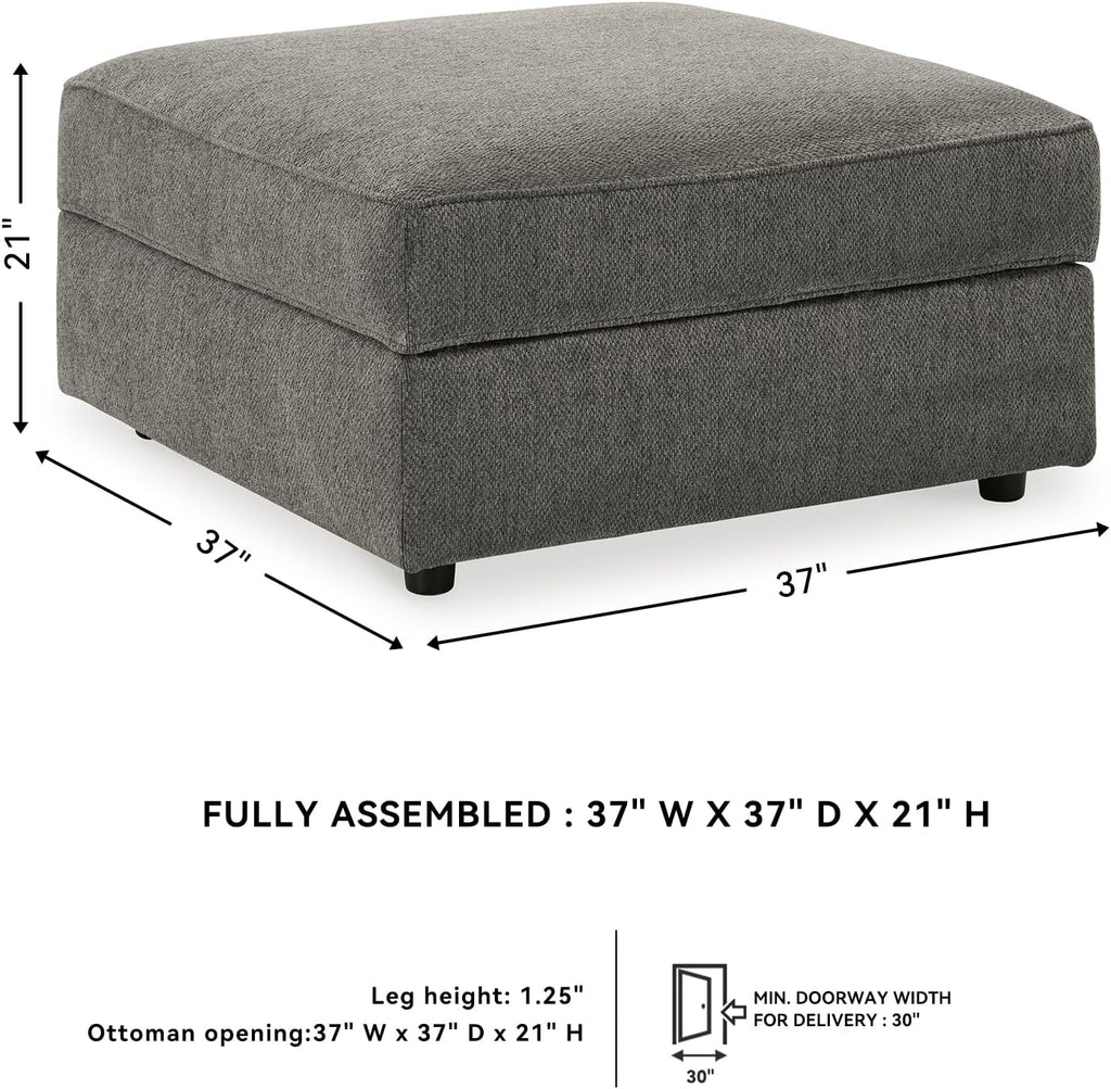 Signature Design by Ashley Putty Grey Ottoman with Storage | Square storage ottoman with reversible tray top and built-in cup holders, Putty grey herringbone chenille, O'Phannon Series