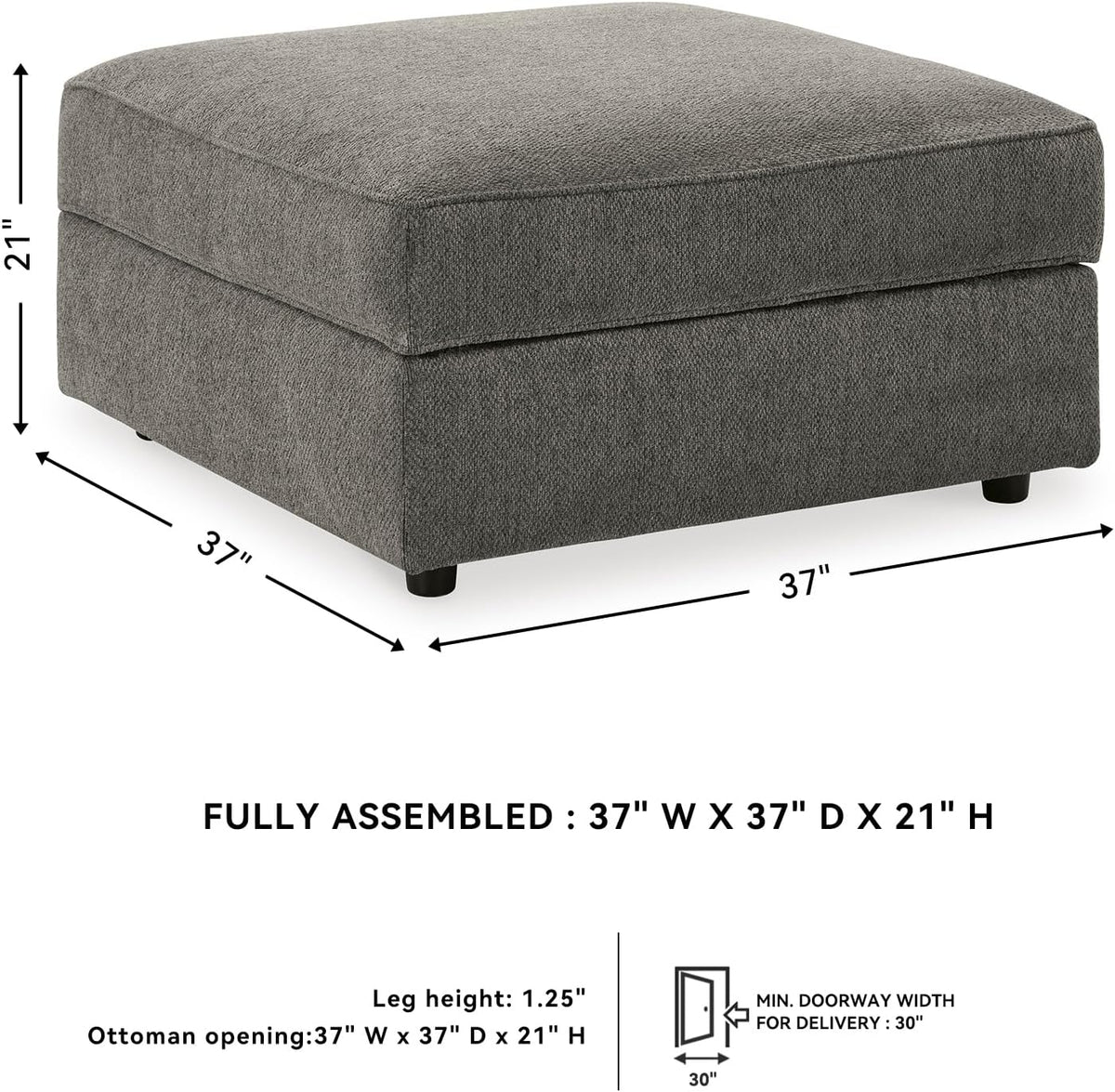 Signature Design by Ashley Putty Grey Ottoman with Storage | Square storage ottoman with reversible tray top and built-in cup holders, Putty grey herringbone chenille, O'Phannon Series