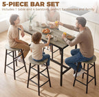 HOMCOM 5 Piece Bar Table Set w/ 4 Stools for Small Space, Grey Wood Effect