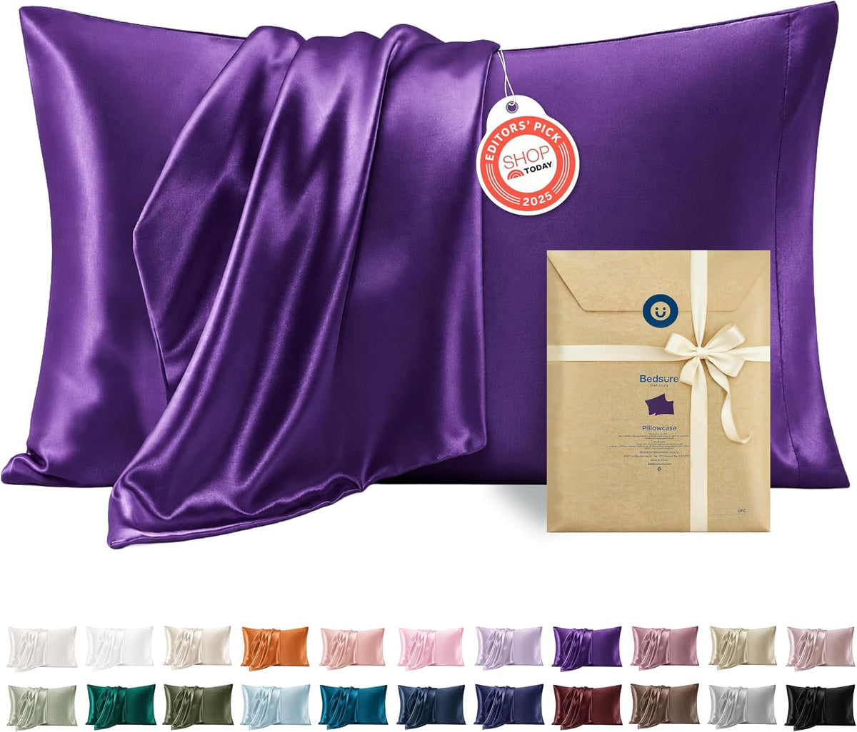 Bedsure Satin Pillowcases Queen Set of 2, Similar to Silk Pillow Cases Pink