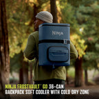 Ninja FrostVault™ Go XL Soft Backpack Cooler, Dry Storage, Lakeshore Blue | Ninja FrostVault Go XL soft cooler, stays cool for hours with a leakproof, easy-access lid, and carries like a backpack