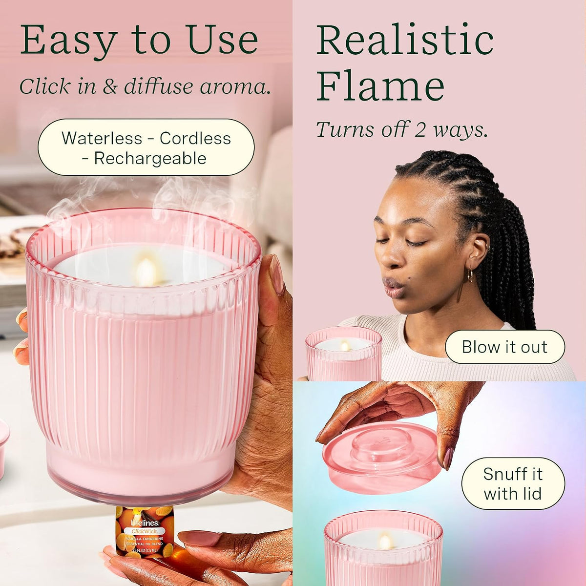 Lifelines Flameless Candle Diffuser with 2 Clickwick Essential Oil Blends