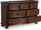 Signature Design by Ashley 7-Drawer Wood Bedroom Dresser, Wide Chest, Brown | Felt-lined top drawers for delicate protection, Sturdy 205 lb frame for master bedroom storage, Lavinton Series