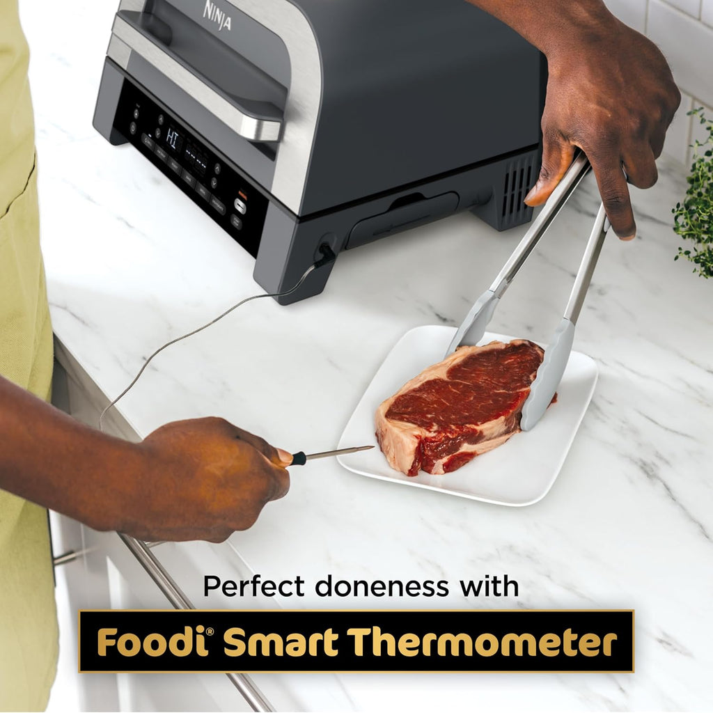 Ninja® Foodi® Smart XL 6-in-1 Indoor Grill & Air Fryer, Black/Silver, DG551 | Smart Cook System & Foodi Smart Thermometer, XL capacity, perfect doneness, rare to well done. 6-in-1: Grill, Air Fry & more.