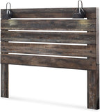 Signature Design by Ashley Drystan Rustic King Size Bed Frame with LED | Rustic brown and gray replicated wood grain with teal accents, Durable engineered wood, Adjustable base compatible