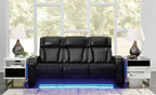 Signature Design by Ashley 3-Seater Leather Power Reclining Sofa, Black | 3-seater power headrest sofa with zero-gravity massage and heat, Drop-down table and arm storage, Boyington Series