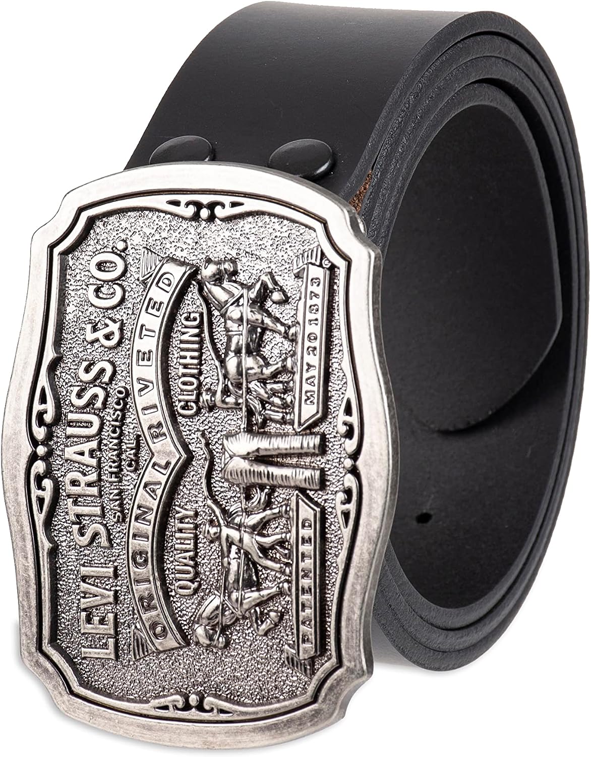 Levi’s Men’s Leather Jean Belt with Removable Plaque Buckle, Western‑Style Cowboy Belt for Everyday Wear