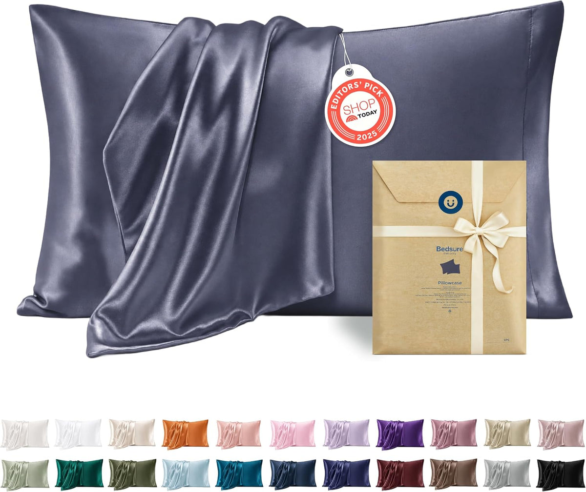 Bedsure Satin Pillowcase Standard Set of 2, Silky Pillow Cases, Beige