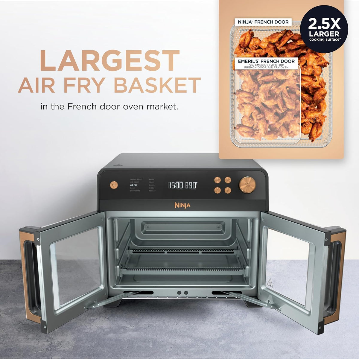 Ninja French Door Premier Air Fry Oven, 10-in-1, Black, FO101BK | 450F cyclonic air, PFAS-free surface, Air fry, sear crisp, bake, broil, toast, dehydrate