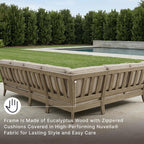 Signature Design by Ashley 4-Piece L-Shape Outdoor Sectional, Wood, Beige | Wood patio furniture set, Eucalyptus frame, Solution-dyed Nuvella fabric, All-weather foam cushions, Clare View Series
