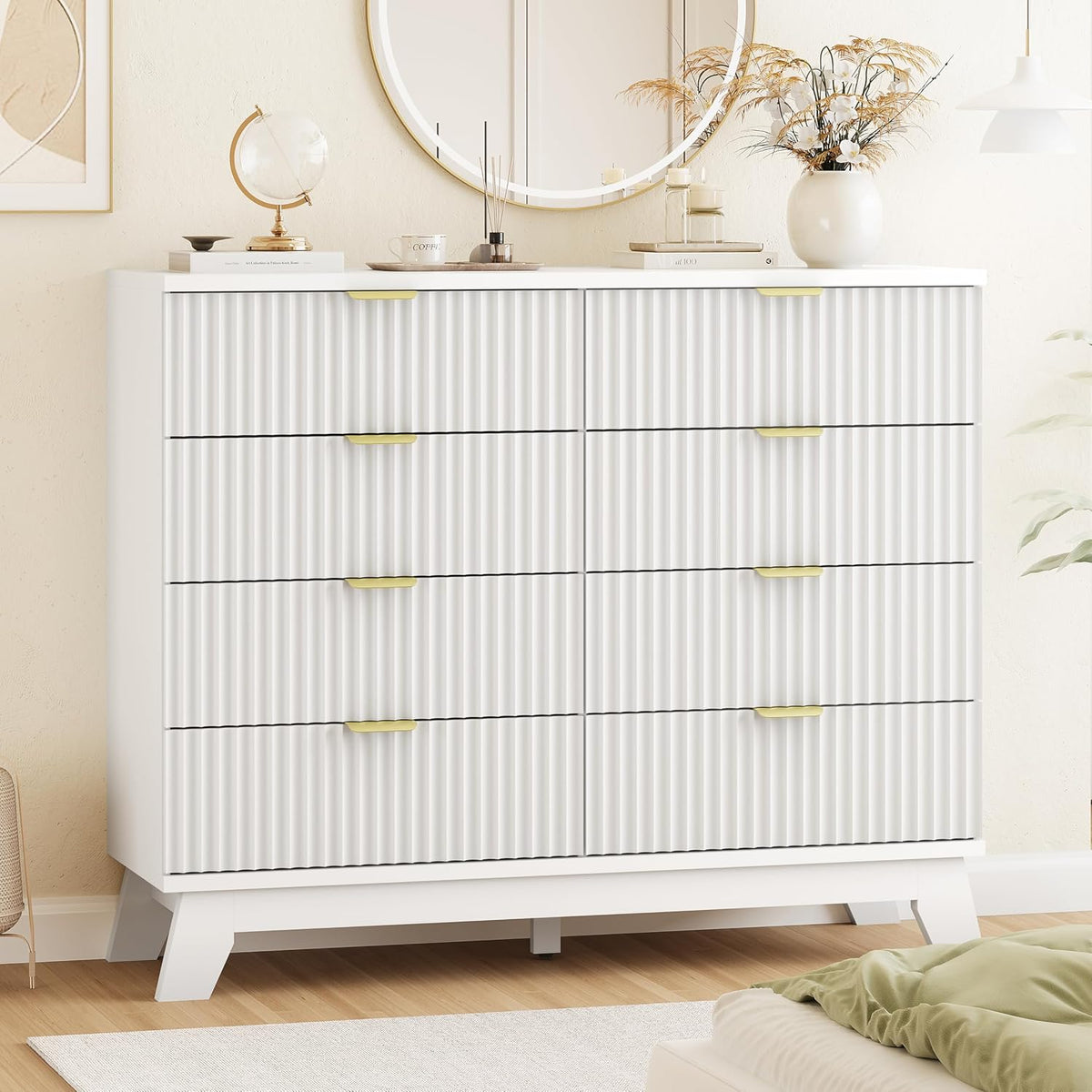 Xixini Fluted Dresser for Bedroom with 9 Drawers, 57" Wide Modern Chest of Drawers with Metal Handle, Wooden Dresser TV Stand, Wood Closet Clothes Storage Organizer for Living Room, Hallway, Walnut