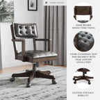 Signature Design by Ashley Wood Executive Desk Chair, Brown | Solid wood frame with a combination of leather and faux leather, Classic style for home workspaces, Breckington Series