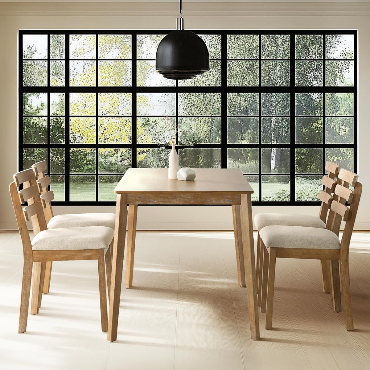 4-Piece Farmhouse Dining Set, Wooden Dining Table with 2 Chairs, Bench Seat