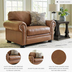 Signature Design by Ashley Carianna Oversized Leather Accent Chair, Caramel | Top-grain leather seating, Durable faux leather outer panels, Extra-wide 54 in frame, Traditional living room style