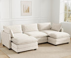 ROWHY 112'' Sectional Modular Cloud Couch, Oversized 5 Seat Couches U Shaped Sofa with 2 Movable Ottomans, 2 Throw Pillows, Upholstered Corduroy U Shape Comfy Deep Couches for Living Room, Beige