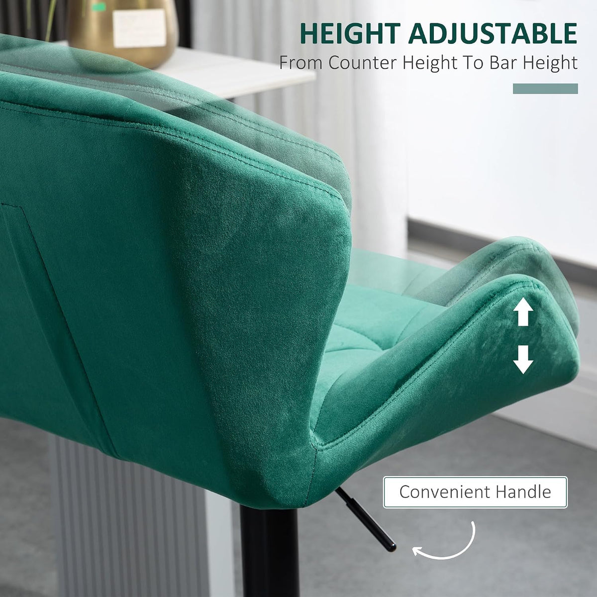 HOMCOM Bar Stools Luxurious Velvet-Touch Footrest Swivel Set Of 2 Green