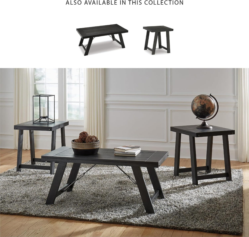 Signature Design by Ashley Farmhouse 3-Piece Table Set, Black Wash | Acacia veneers wood and engineered wood, Distressed black wash finish, Casual farmhouse style, Indoor use, Noorbrook Series