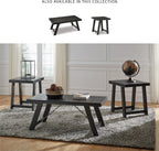 Signature Design by Ashley Farmhouse 3-Piece Table Set, Black Wash | Acacia veneers wood and engineered wood, Distressed black wash finish, Casual farmhouse style, Indoor use, Noorbrook Series