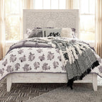 Signature Design by Ashley Panel Bed Frame, White Full Size, Paxberry | Boho carved floral medallion, Adjustable height headboard, Durable engineered wood, Standard full size mattress fit