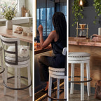 Signature Design by Ashley Valebeck 1-Piece Swivel Barstool, 30 In | Rustic white bar stools, Wood, engineered wood and metal frame, Cushioned polyester seat for pub tables, Farmhouse style