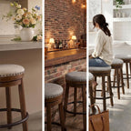 Signature Design by Ashley Valebeck Swivel Counter Height Bar Stool, 24 in | Backless cushioned seat, 360-degree swivel, Dark brown wood & black metal base, Kitchen island seating, Rustic style