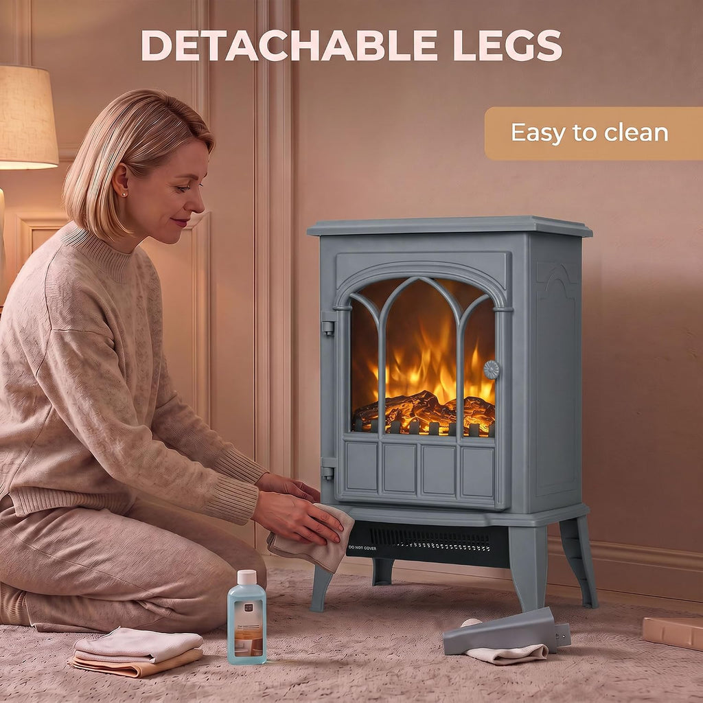 HOMCOM Electric Fireplace Stove, Freestanding Log Burner 1000W/2000W, Grey