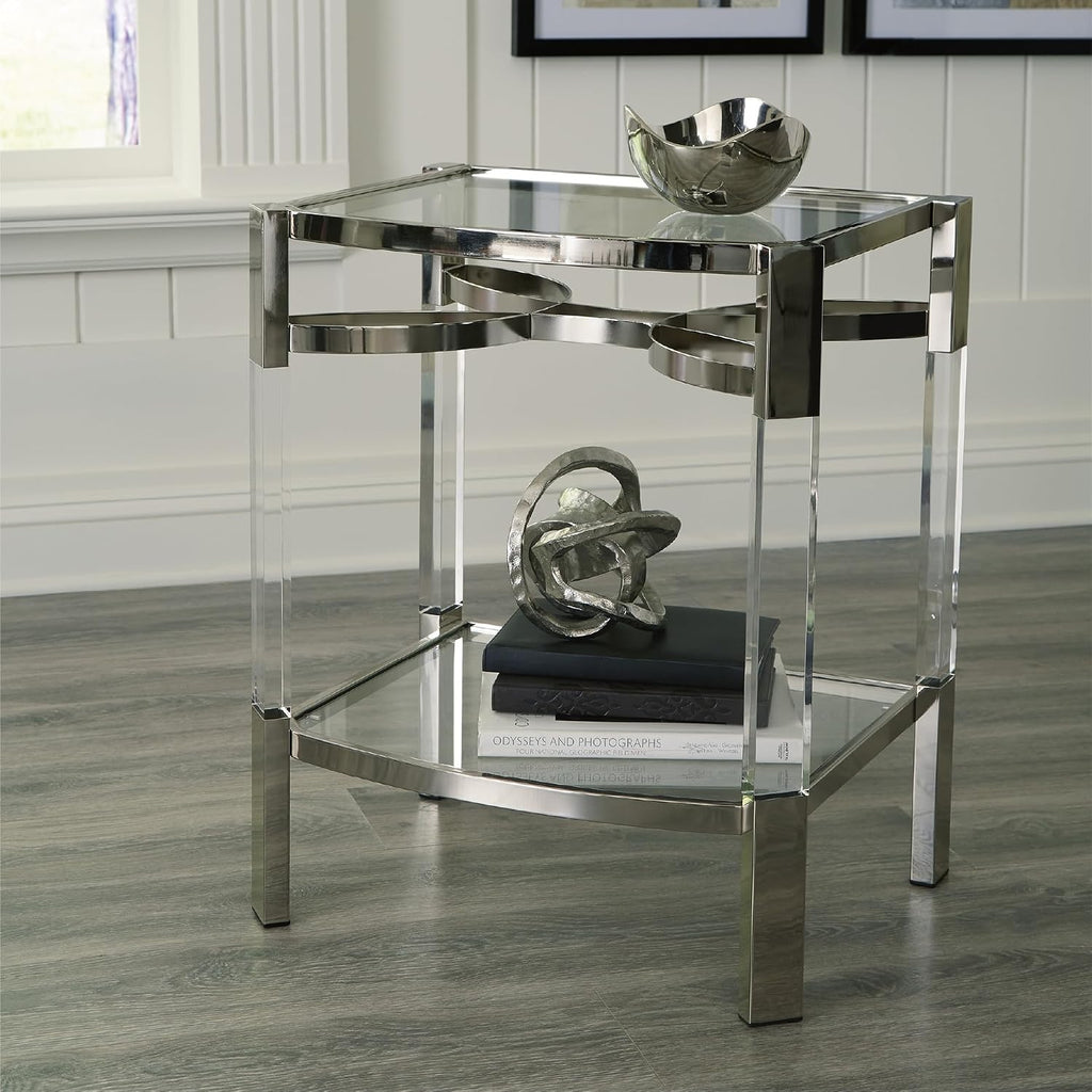 Signature Design by Ashley Chaseton Modern Glam Accent End Table, Silver Finish