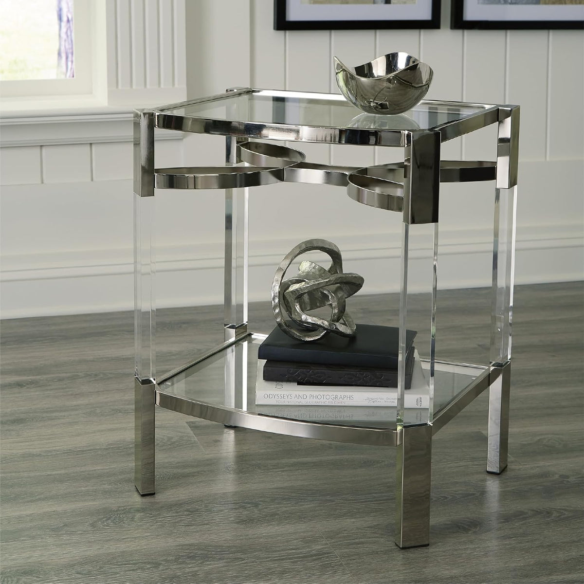 Signature Design by Ashley Chaseton Modern Glam Accent End Table, Silver Finish